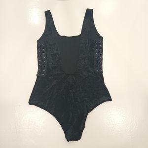 Black Velvet Lace Up Bodysuit